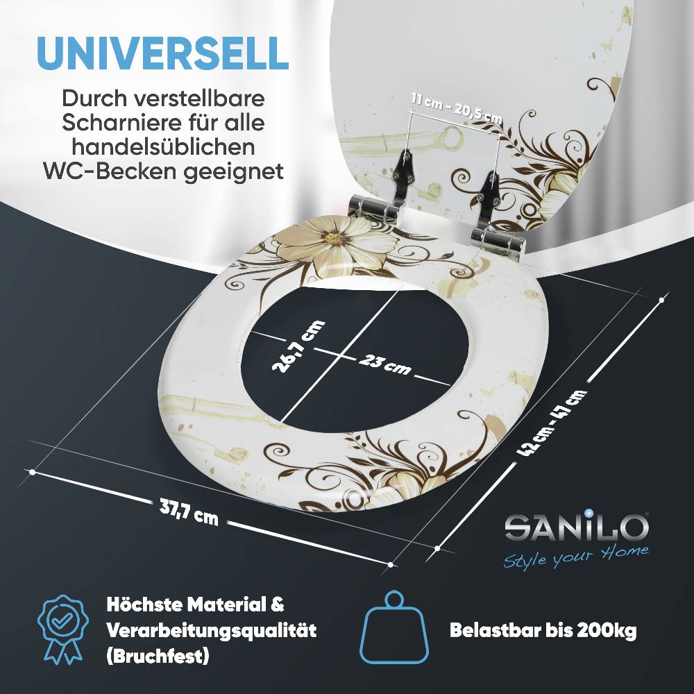 Sanilo WC-Sitz mit Absenkautomatik Flower - Premium Toilettendeckel direkt vom Hersteller Räumungsverkauf
