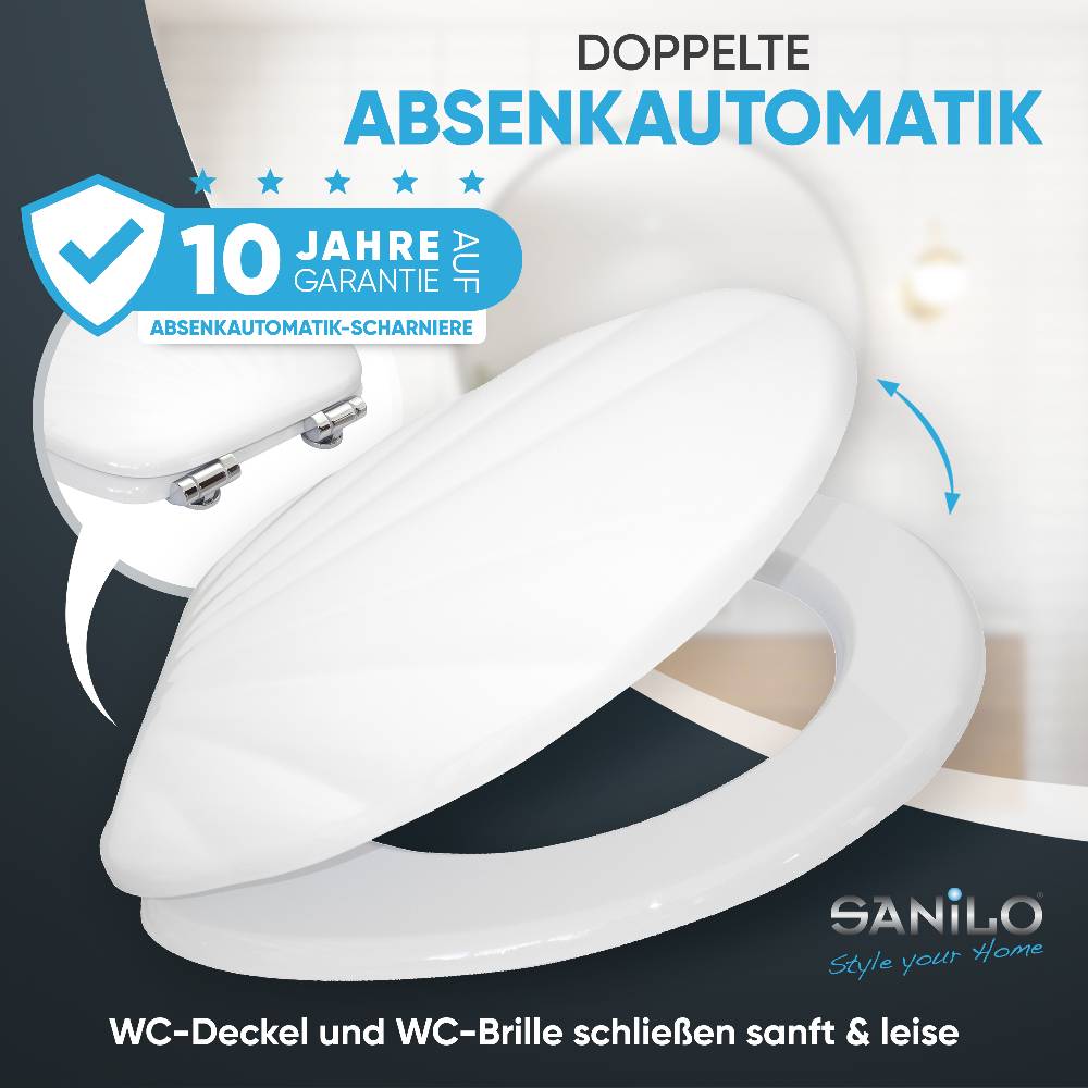 Sanilo WC-Sitz mit Absenkautomatik Muschel Weiß - Premium Toilettendeckel direkt vom Hersteller Tägliche Deals