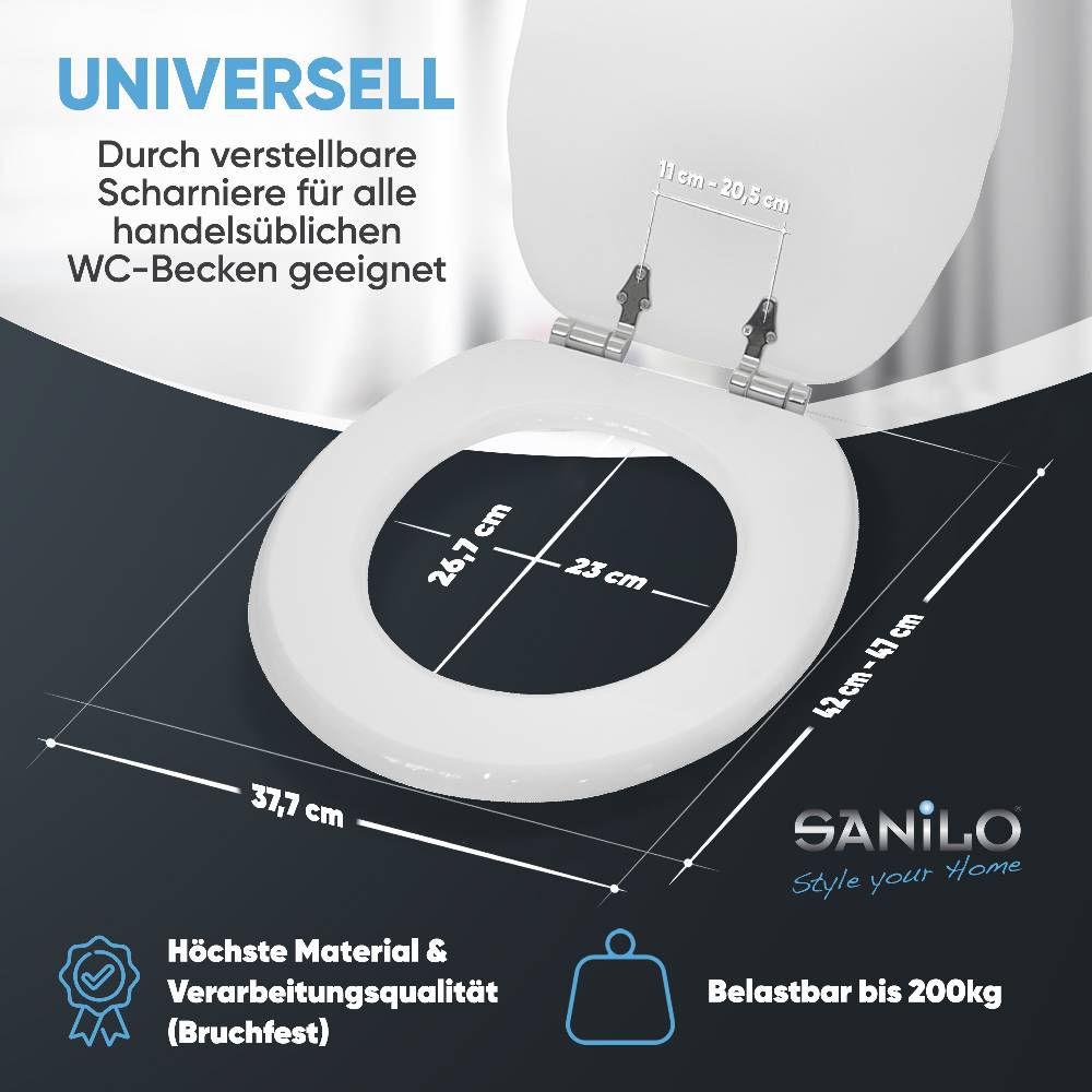 Sanilo WC-Sitz mit Absenkautomatik Muschel Weiß - Premium Toilettendeckel direkt vom Hersteller Tägliche Deals