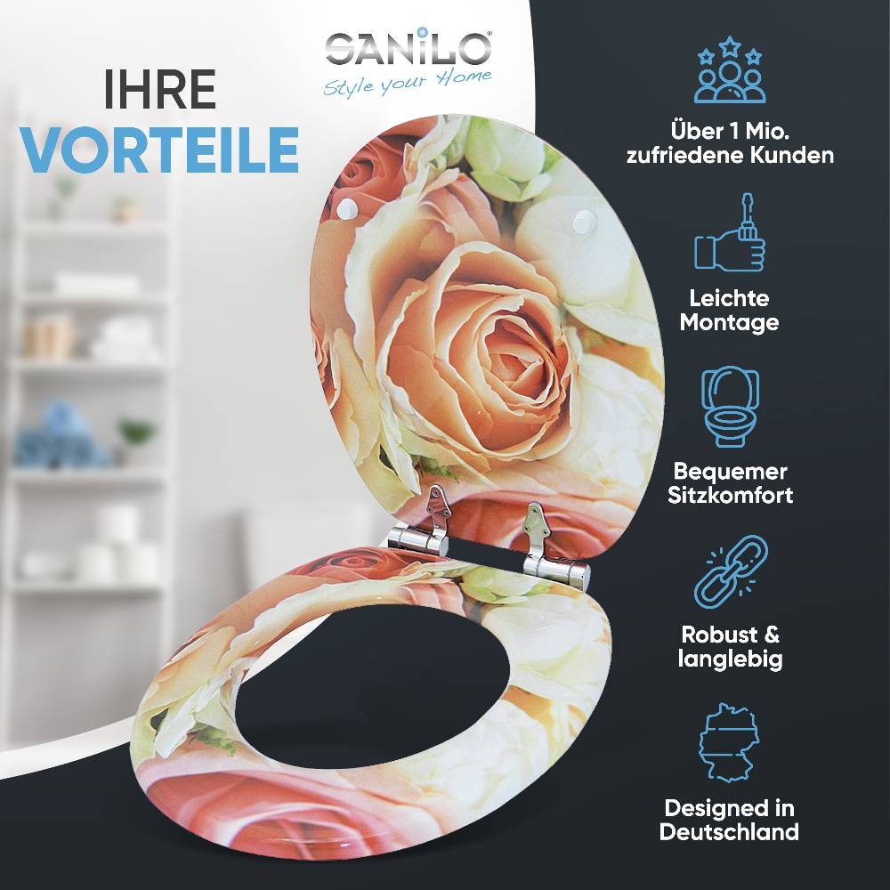 Sanilo WC-Sitz mit Absenkautomatik Rosa Rose - Premium Toilettendeckel direkt vom Hersteller