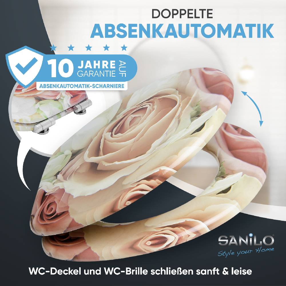 Sanilo WC-Sitz mit Absenkautomatik Rosa Rose - Premium Toilettendeckel direkt vom Hersteller Sonderangebote