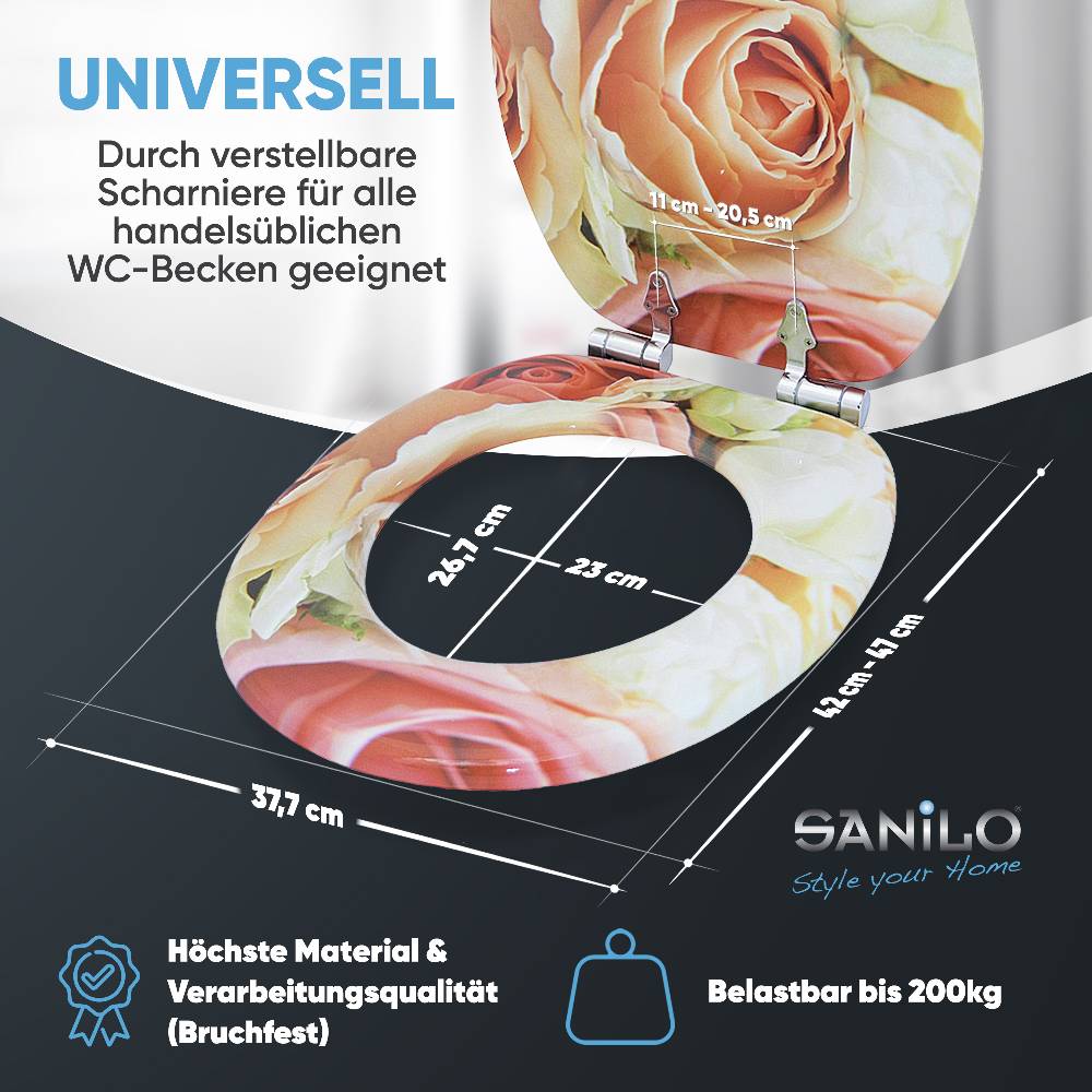 Sanilo WC-Sitz mit Absenkautomatik Rosa Rose - Premium Toilettendeckel direkt vom Hersteller Sonderangebote
