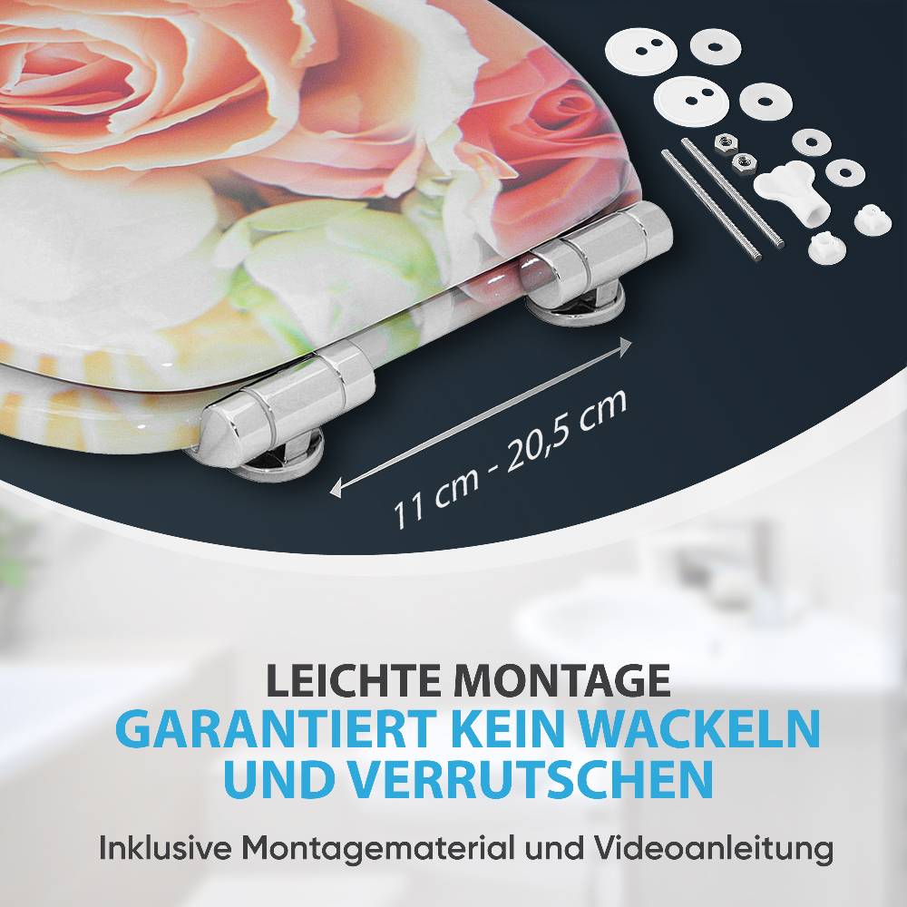 Sanilo WC-Sitz mit Absenkautomatik Rosa Rose - Premium Toilettendeckel direkt vom Hersteller Sonderangebote