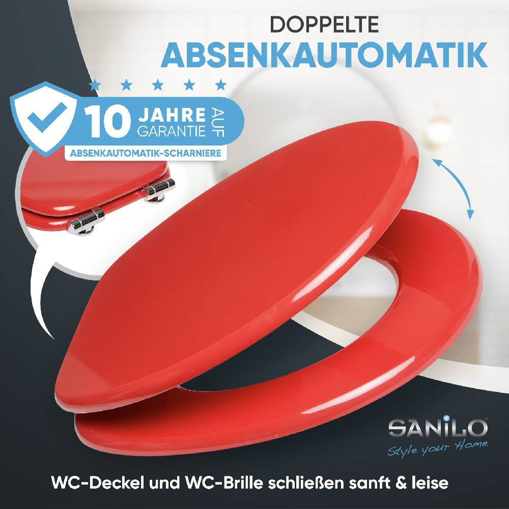 Sanilo WC-Sitz mit Absenkautomatik Rot - Premium Toilettendeckel direkt vom Hersteller VIP-Rabatte