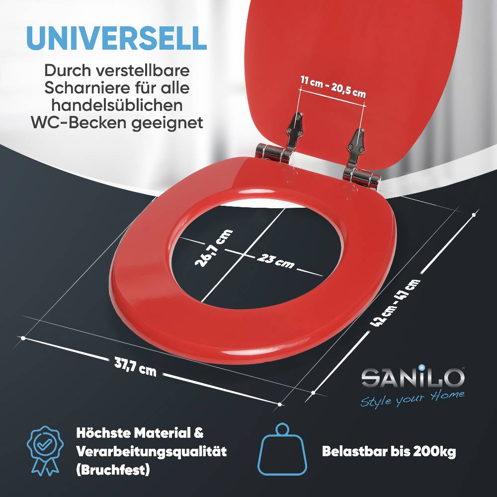 Sanilo WC-Sitz mit Absenkautomatik Rot - Premium Toilettendeckel direkt vom Hersteller VIP-Rabatte