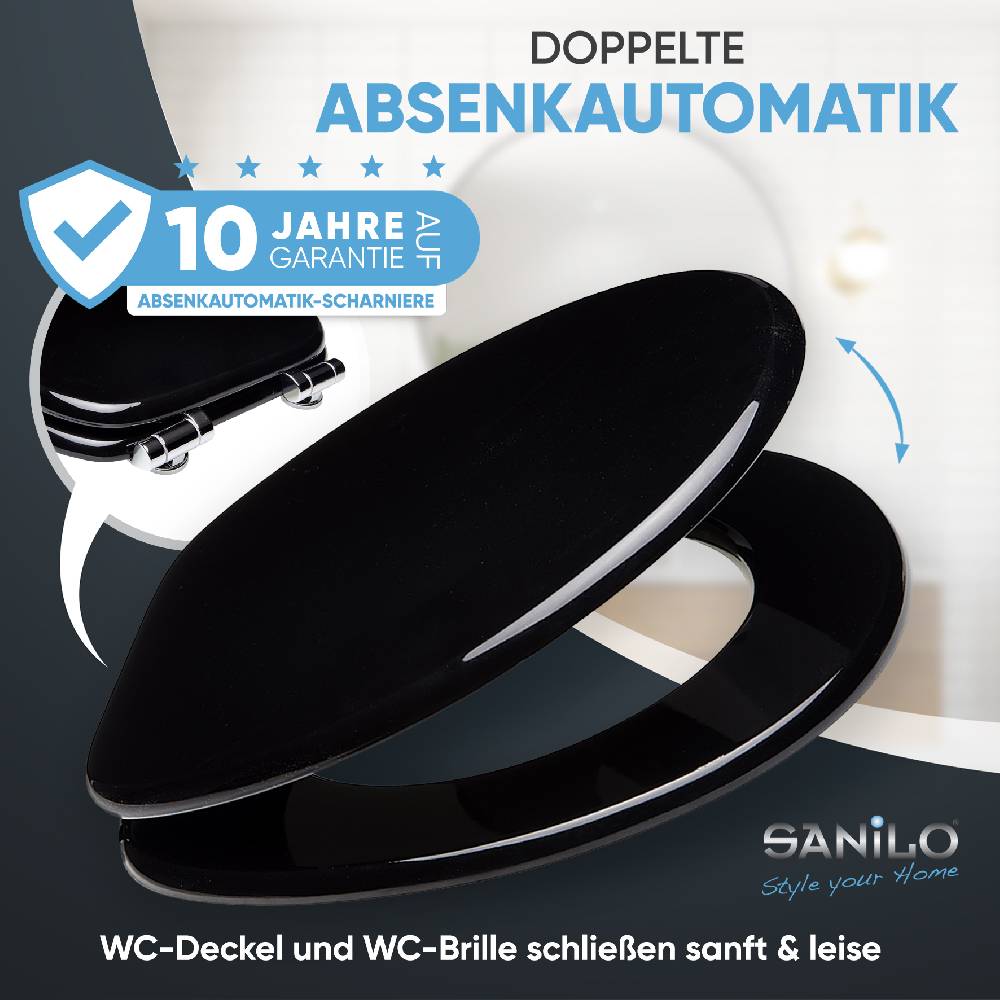 Sanilo WC-Sitz mit Absenkautomatik Schwarz - Premium Toilettendeckel direkt vom Hersteller Tiefpreis