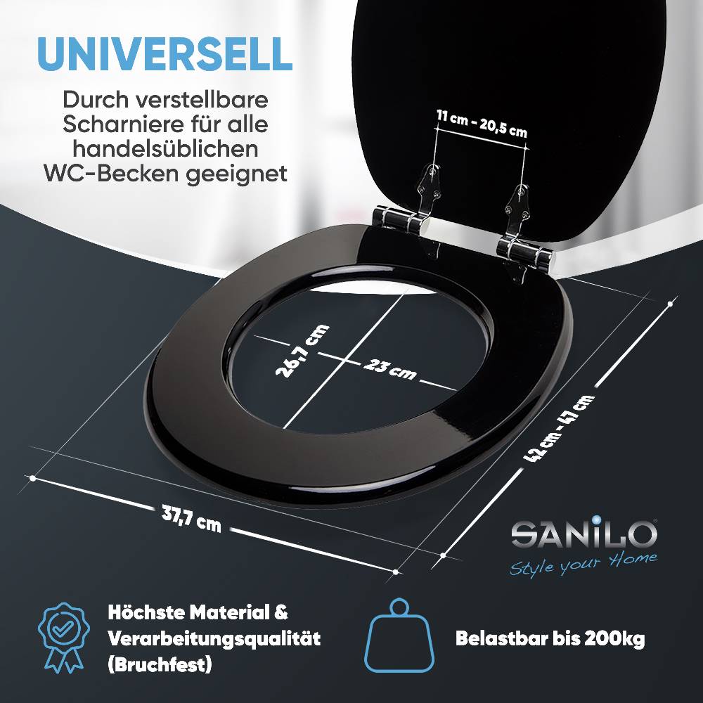 Sanilo WC-Sitz mit Absenkautomatik Schwarz - Premium Toilettendeckel direkt vom Hersteller Tiefpreis