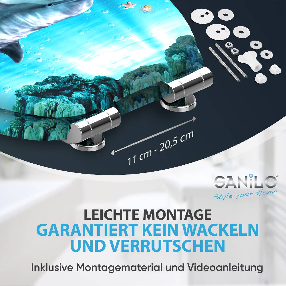 Sanilo WC-Sitz mit Absenkautomatik Delphin Korallen - Premium Toilettendeckel direkt vom Hersteller Super Sparpreis