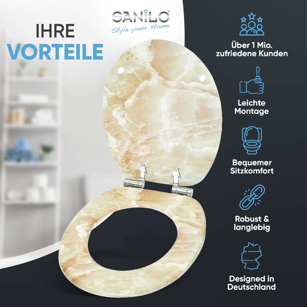 Sanilo WC-Sitz mit Absenkautomatik Marmor Natur - Premium Toilettendeckel direkt vom Hersteller