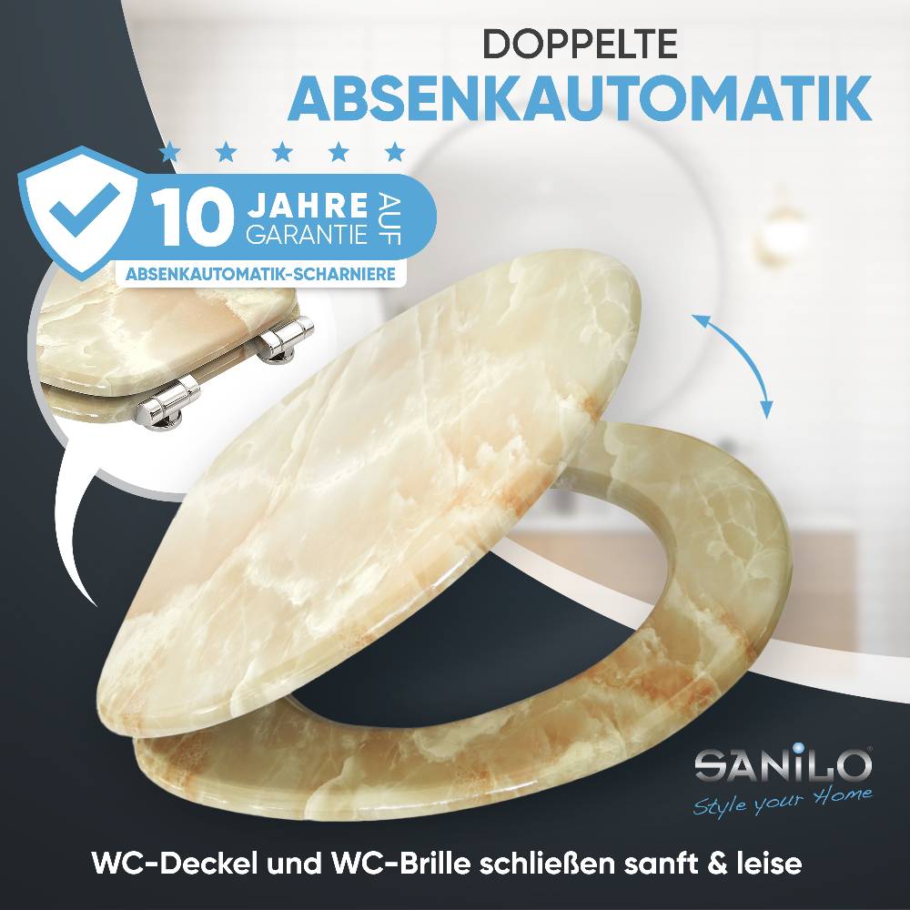 Sanilo WC-Sitz mit Absenkautomatik Marmor Natur - Premium Toilettendeckel direkt vom Hersteller Wochenangebot