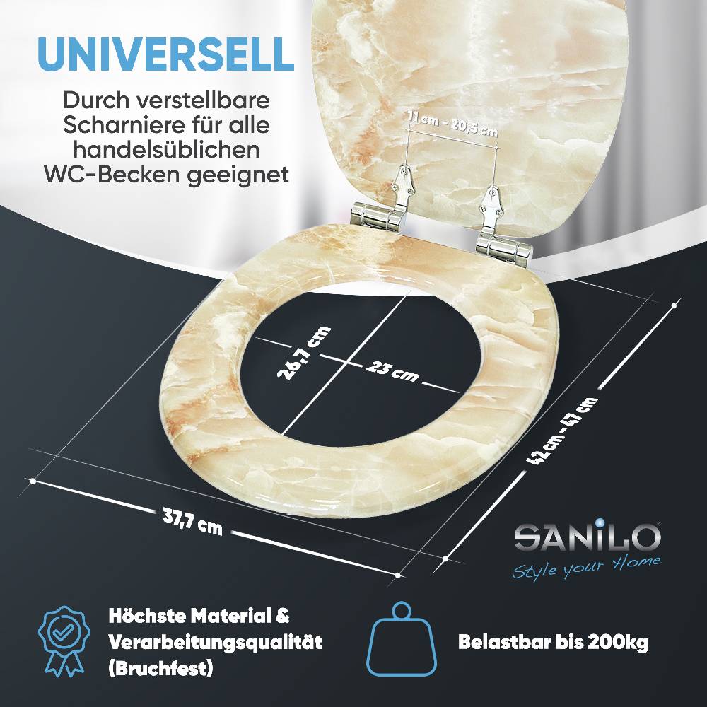 Sanilo WC-Sitz mit Absenkautomatik Marmor Natur - Premium Toilettendeckel direkt vom Hersteller Wochenangebot