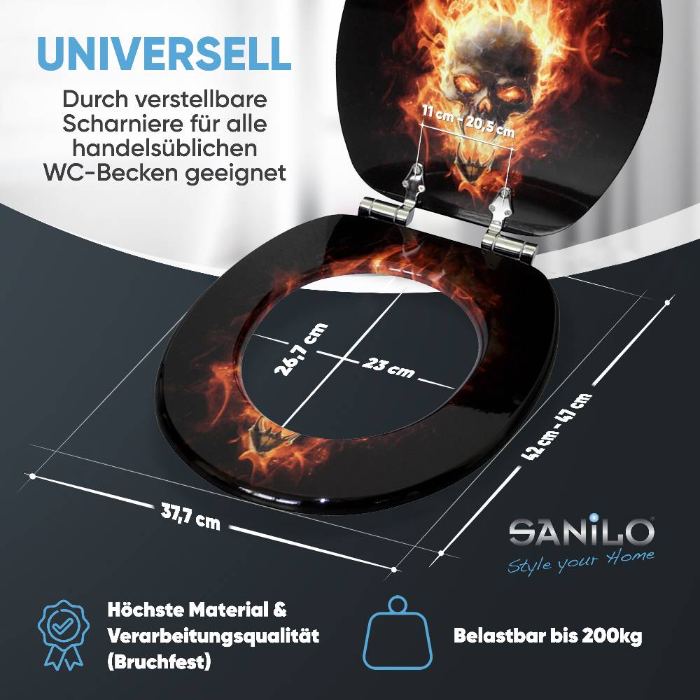 Sanilo WC-Sitz mit Absenkautomatik Totenkopf in Flammen - Premium Toilettendeckel direkt vom Hersteller Letzte 3 Tage