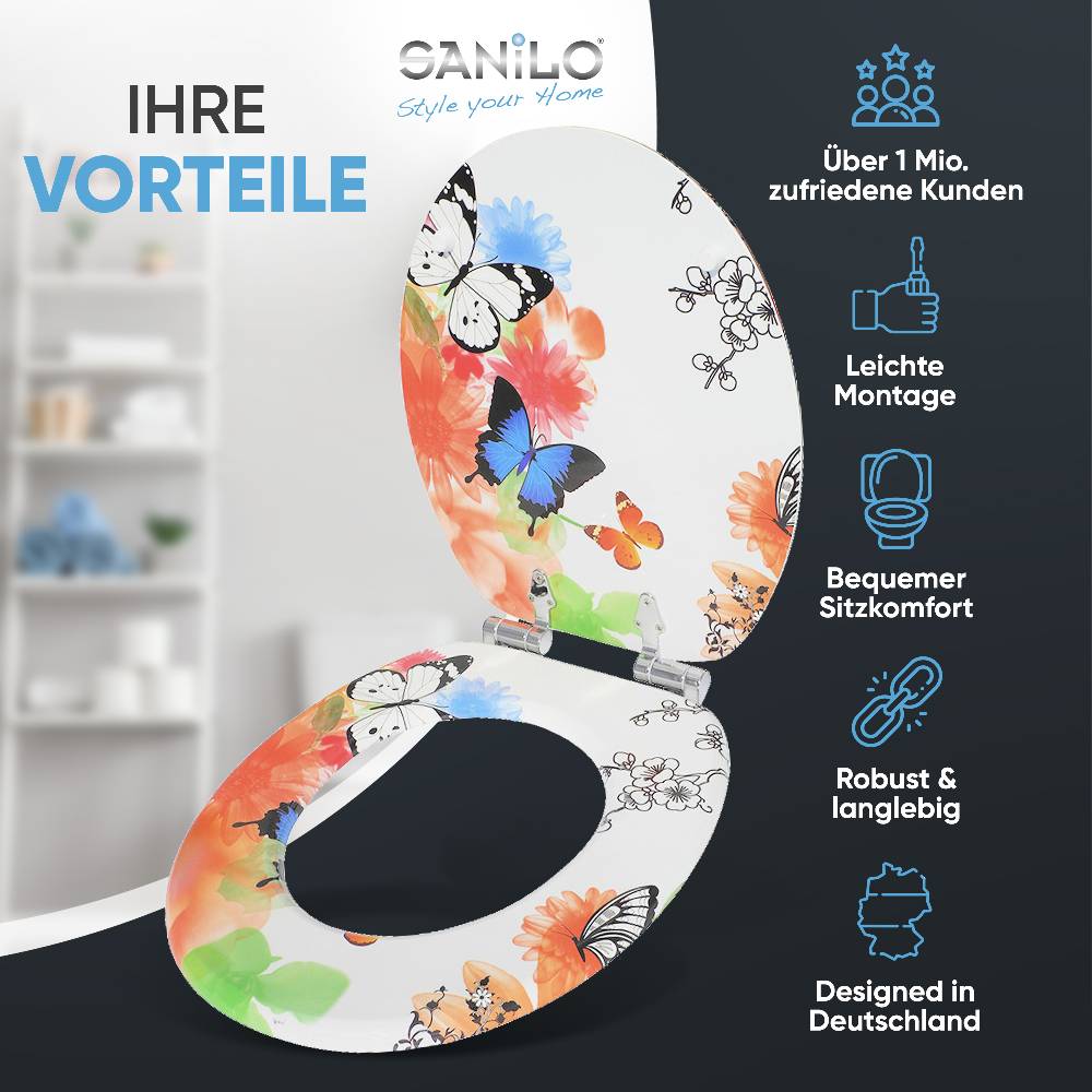Sanilo WC-Sitz mit Absenkautomatik Butterfly - Premium Toilettendeckel direkt vom Hersteller
