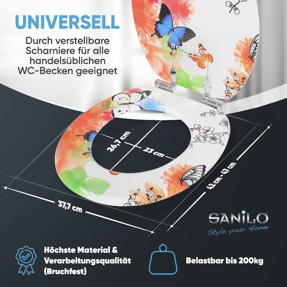 Sanilo WC-Sitz mit Absenkautomatik Butterfly - Premium Toilettendeckel direkt vom Hersteller Bis zu 60% Rabatt