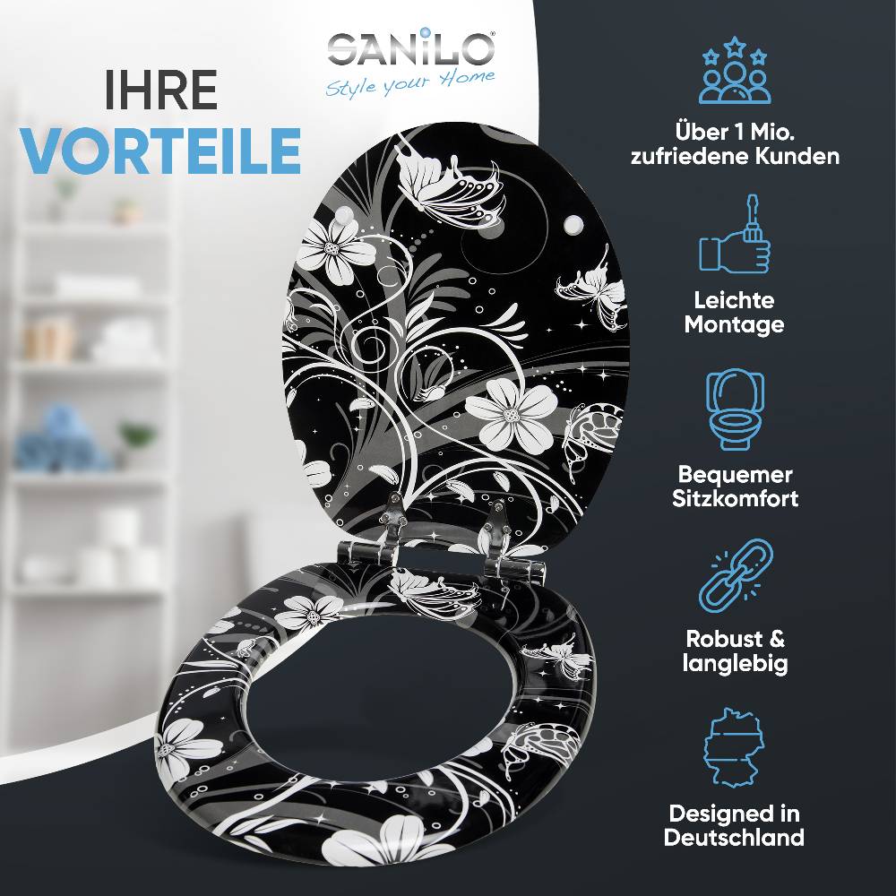 Sanilo WC-Sitz mit Absenkautomatik White Flower - Premium Toilettendeckel direkt vom Hersteller
