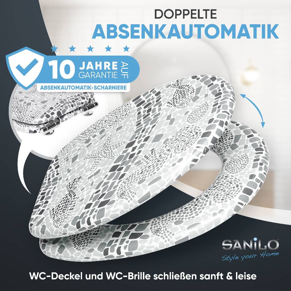 Sanilo WC-Sitz mit Absenkautomatik Mosaic World Grey - Premium Toilettendeckel direkt vom Hersteller Nur für heute