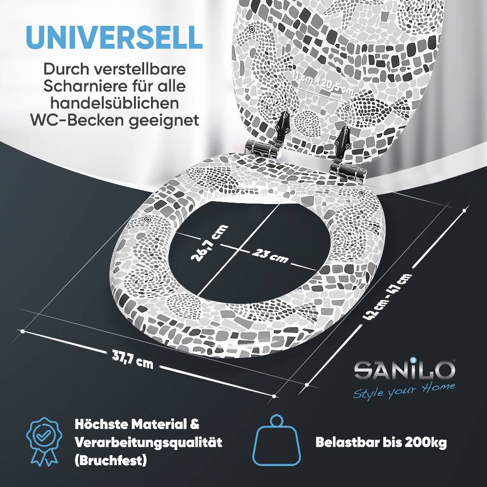 Sanilo WC-Sitz mit Absenkautomatik Mosaic World Grey - Premium Toilettendeckel direkt vom Hersteller Nur für heute