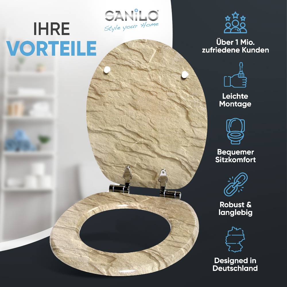 Sanilo WC-Sitz mit Absenkautomatik Sand Stone - Premium Toilettendeckel direkt vom Hersteller