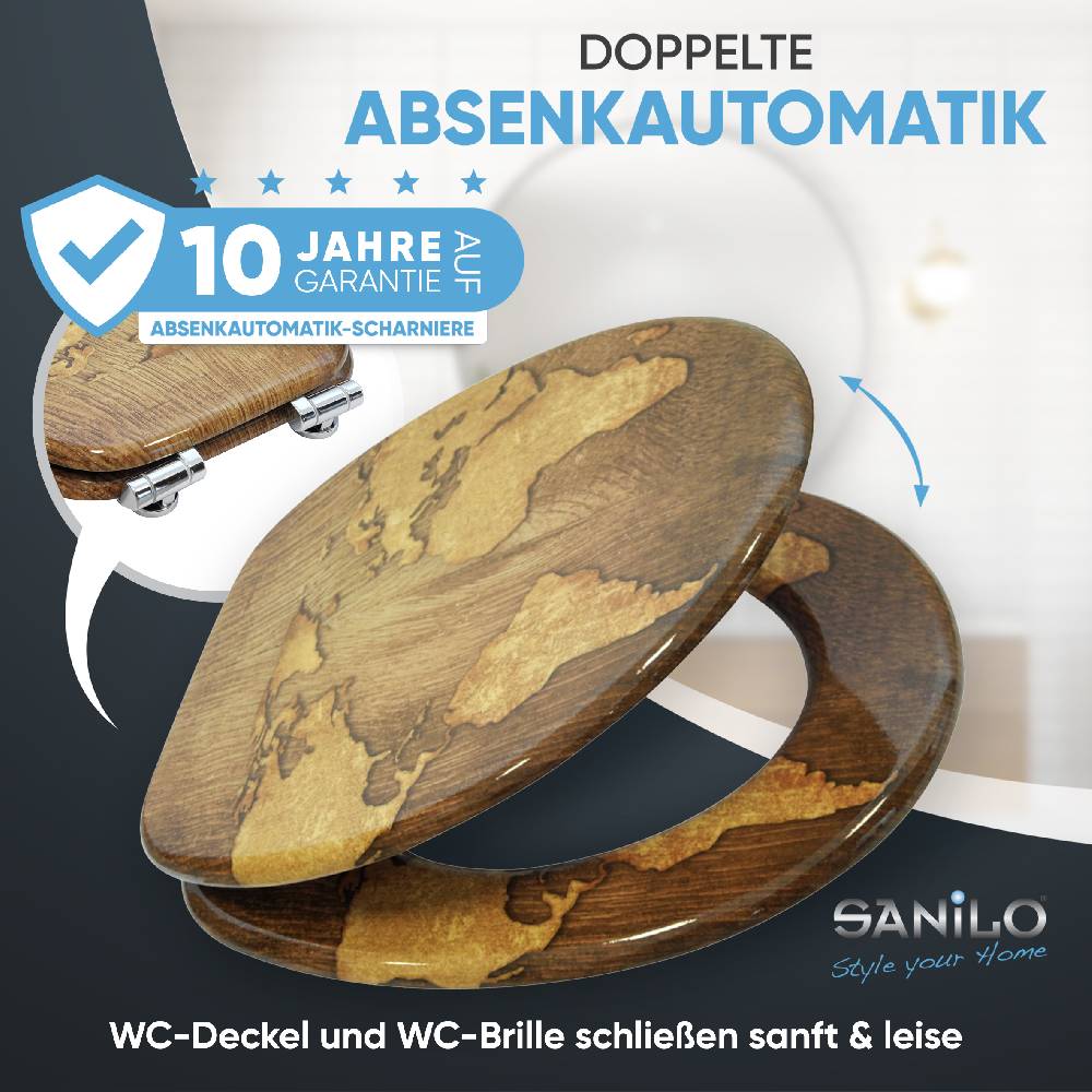 Sanilo WC-Sitz mit Absenkautomatik World Map - Premium Toilettendeckel direkt vom Hersteller Riesige Rabatte