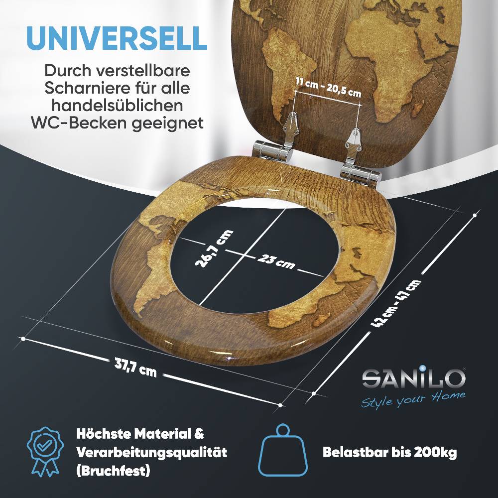 Sanilo WC-Sitz mit Absenkautomatik World Map - Premium Toilettendeckel direkt vom Hersteller Riesige Rabatte