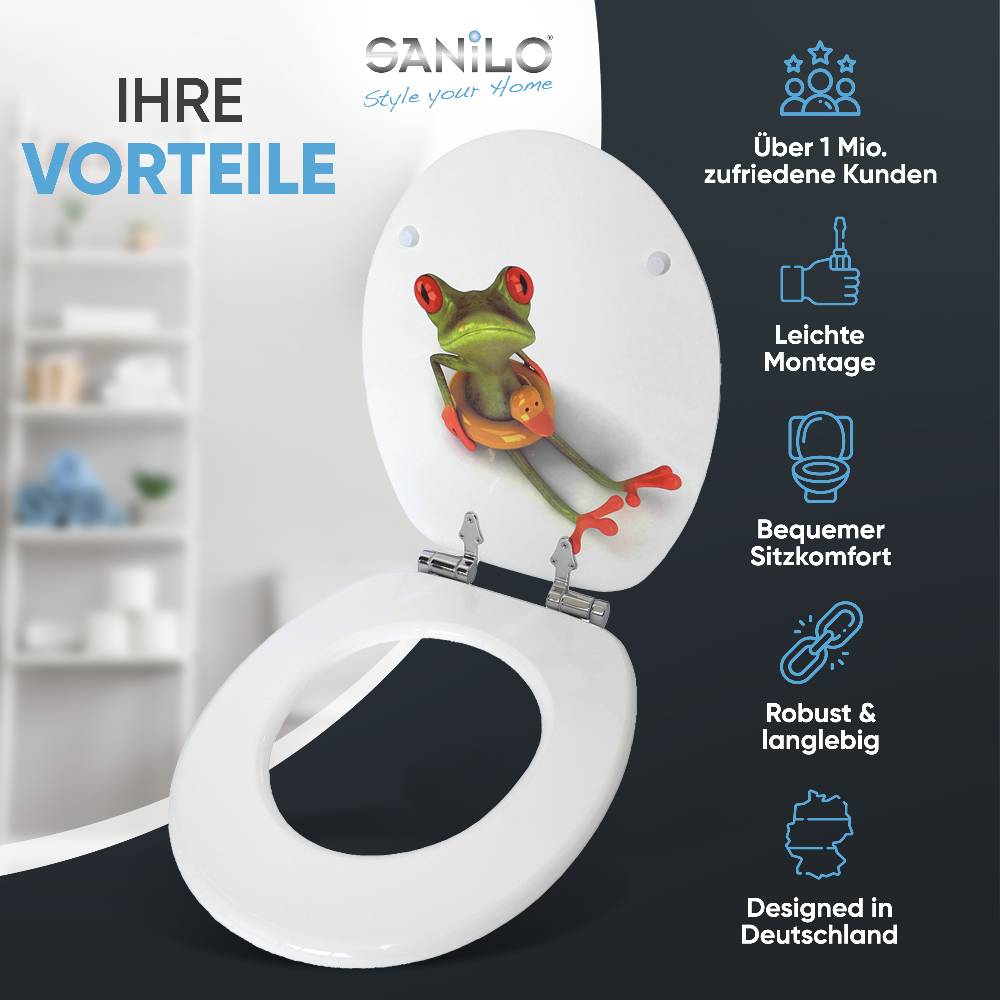 Sanilo WC-Sitz mit Absenkautomatik Froggy - Premium Toilettendeckel direkt vom Hersteller