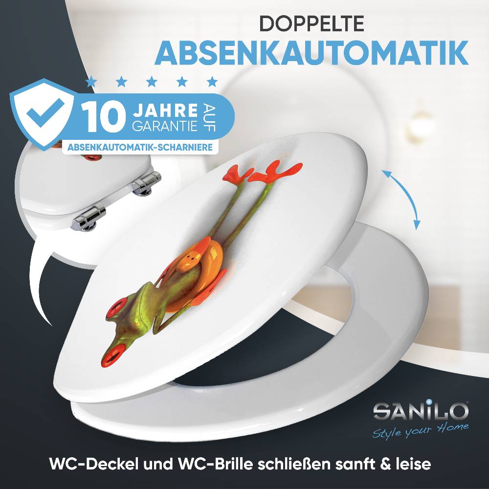 Sanilo WC-Sitz mit Absenkautomatik Froggy - Premium Toilettendeckel direkt vom Hersteller 50% Rabatt mit kostenlosem Versand