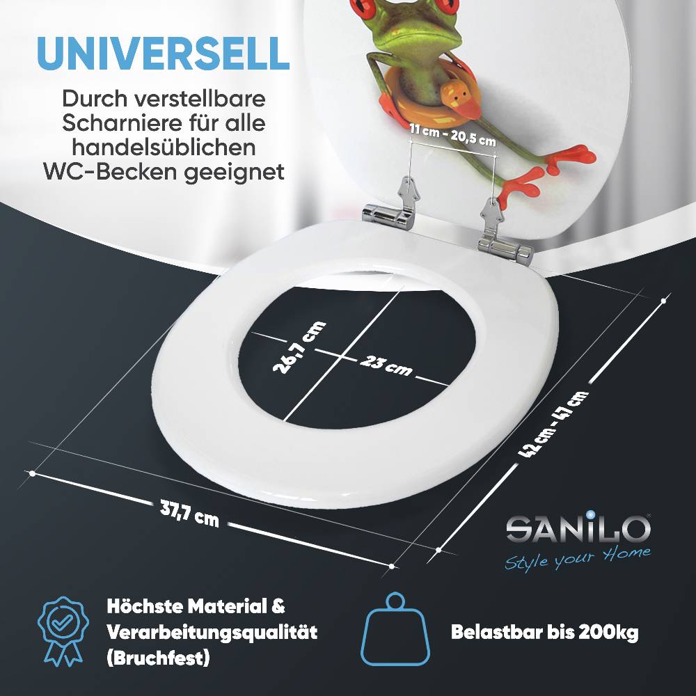 Sanilo WC-Sitz mit Absenkautomatik Froggy - Premium Toilettendeckel direkt vom Hersteller 50% Rabatt mit kostenlosem Versand