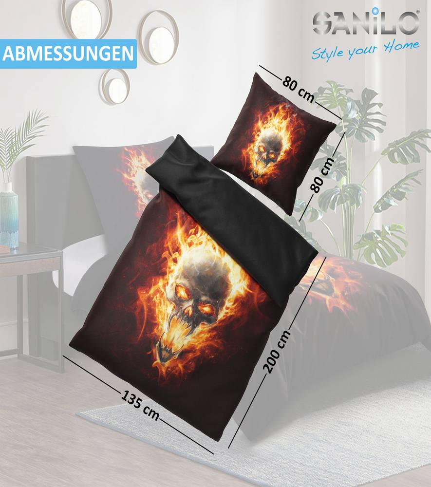 Sanilo Bettwäsche Totenkopf in Flammen 135 x 200 cm Bis zu 55% Rabatt