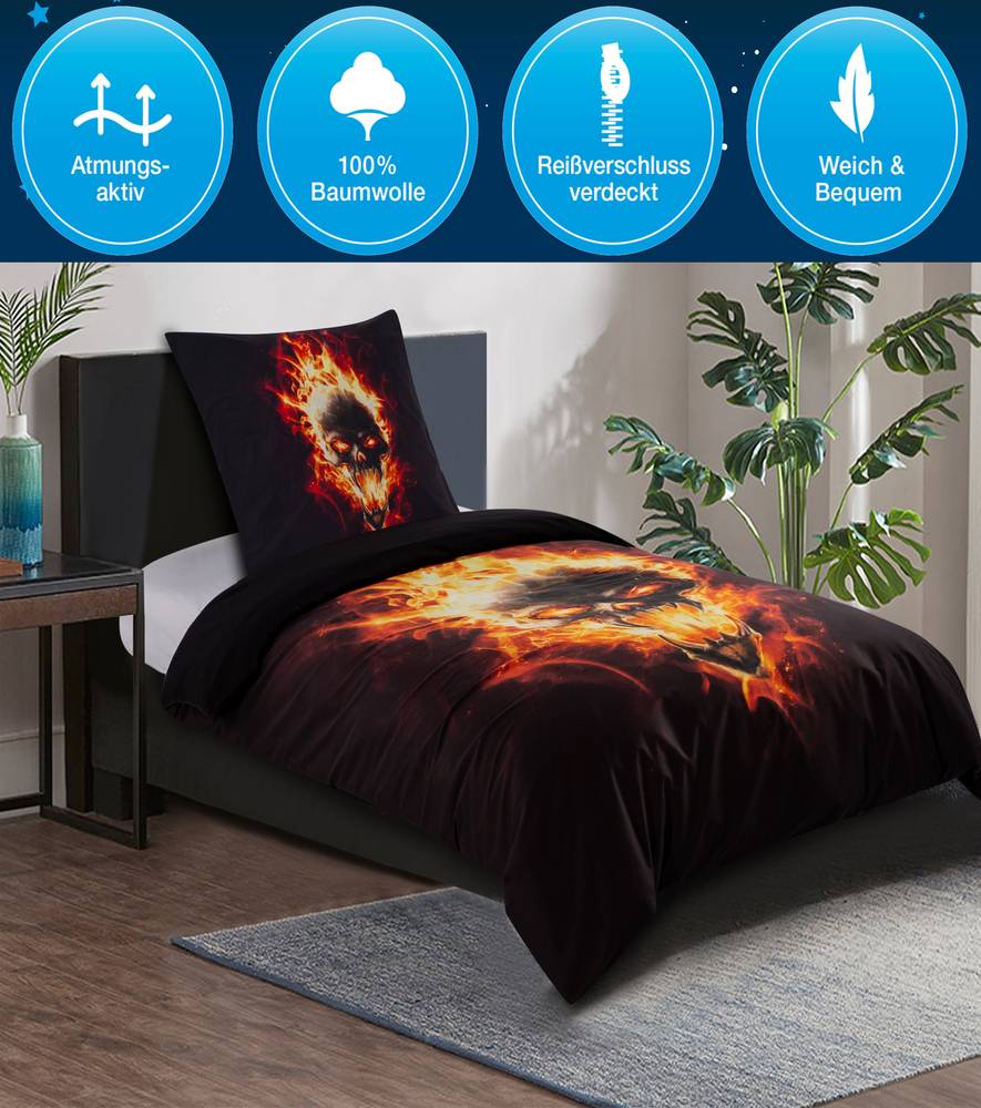 Sanilo Bettwäsche Totenkopf in Flammen 135 x 200 cm Bis zu 55% Rabatt