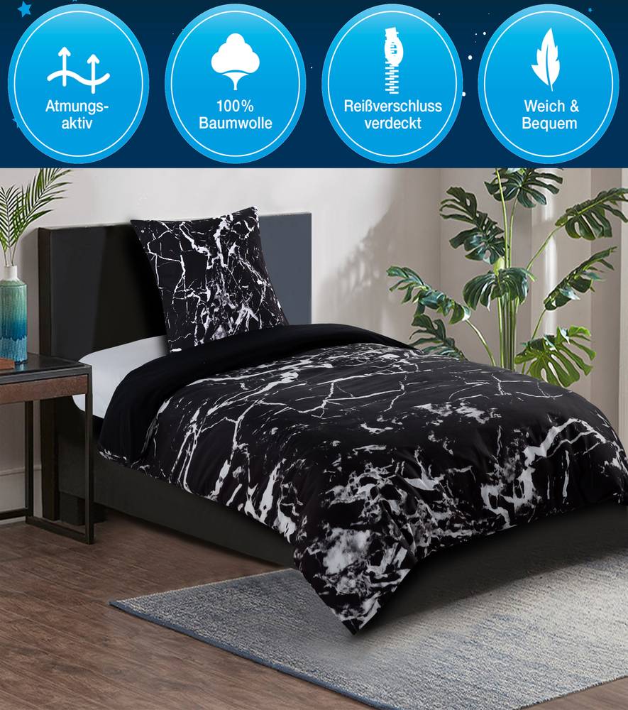 Sanilo Bettwäsche Marmor Schwarz 135 x 200 cm 50% Rabatt mit kostenlosem Versand
