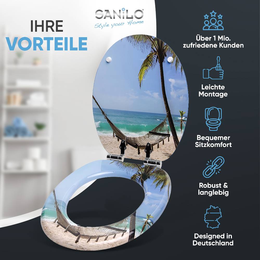 Sanilo WC-Sitz mit Absenkautomatik Holiday - Premium Toilettendeckel direkt vom Hersteller