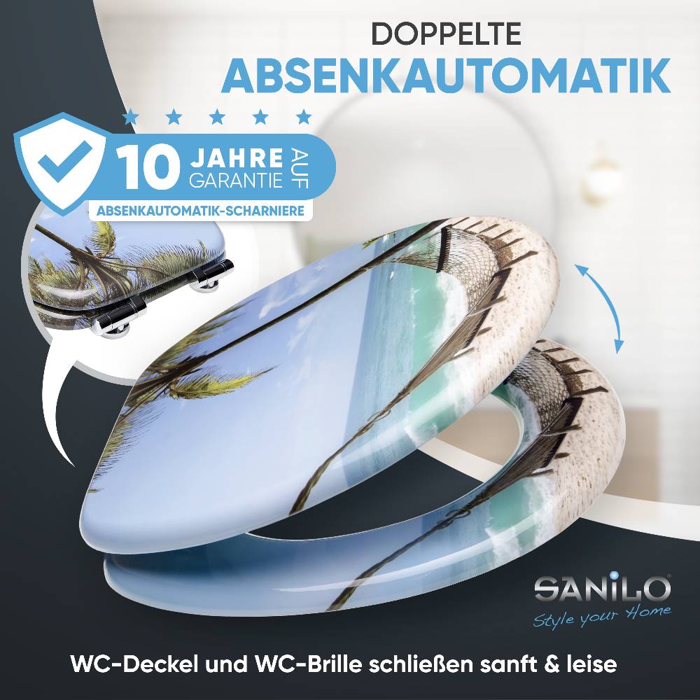 Sanilo WC-Sitz mit Absenkautomatik Holiday - Premium Toilettendeckel direkt vom Hersteller Begrenztes Angebot