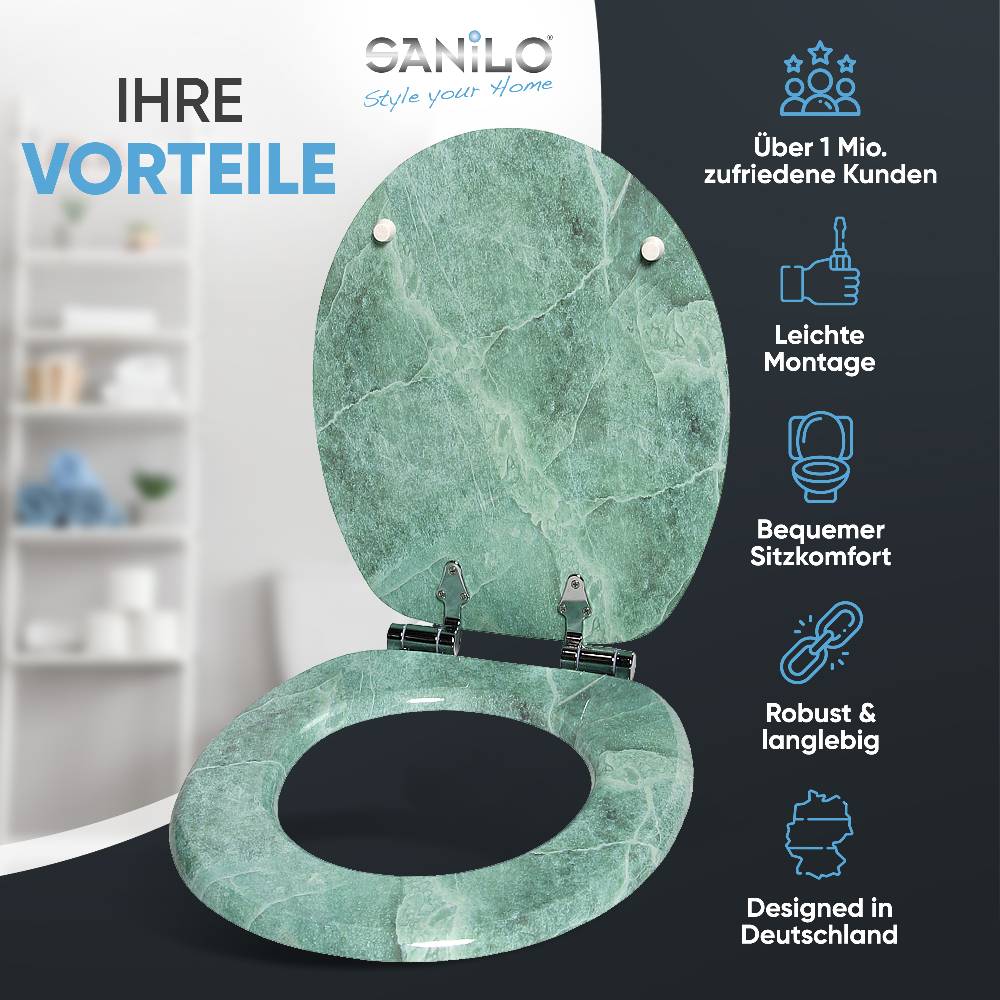 Sanilo WC-Sitz mit Absenkautomatik Marmor Grün - Premium Toilettendeckel direkt vom Hersteller