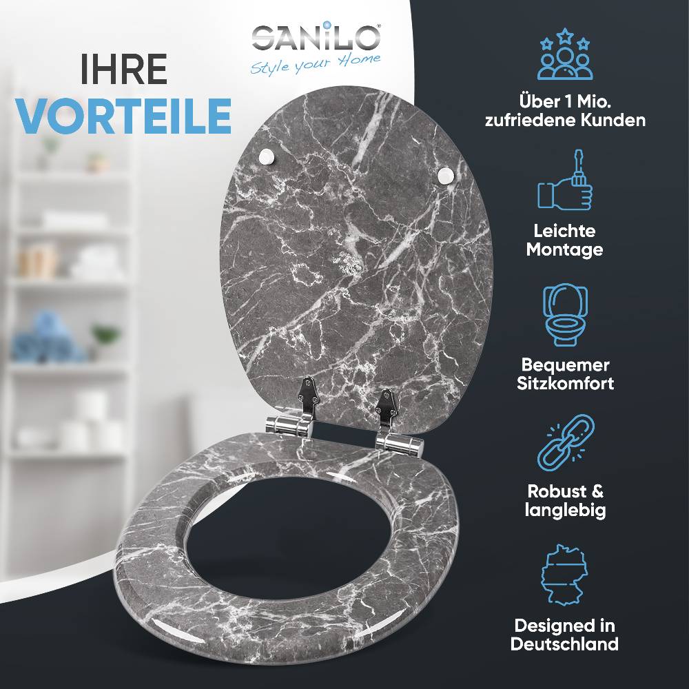 Sanilo WC-Sitz mit Absenkautomatik Marmor Grau - Premium Toilettendeckel direkt vom Hersteller