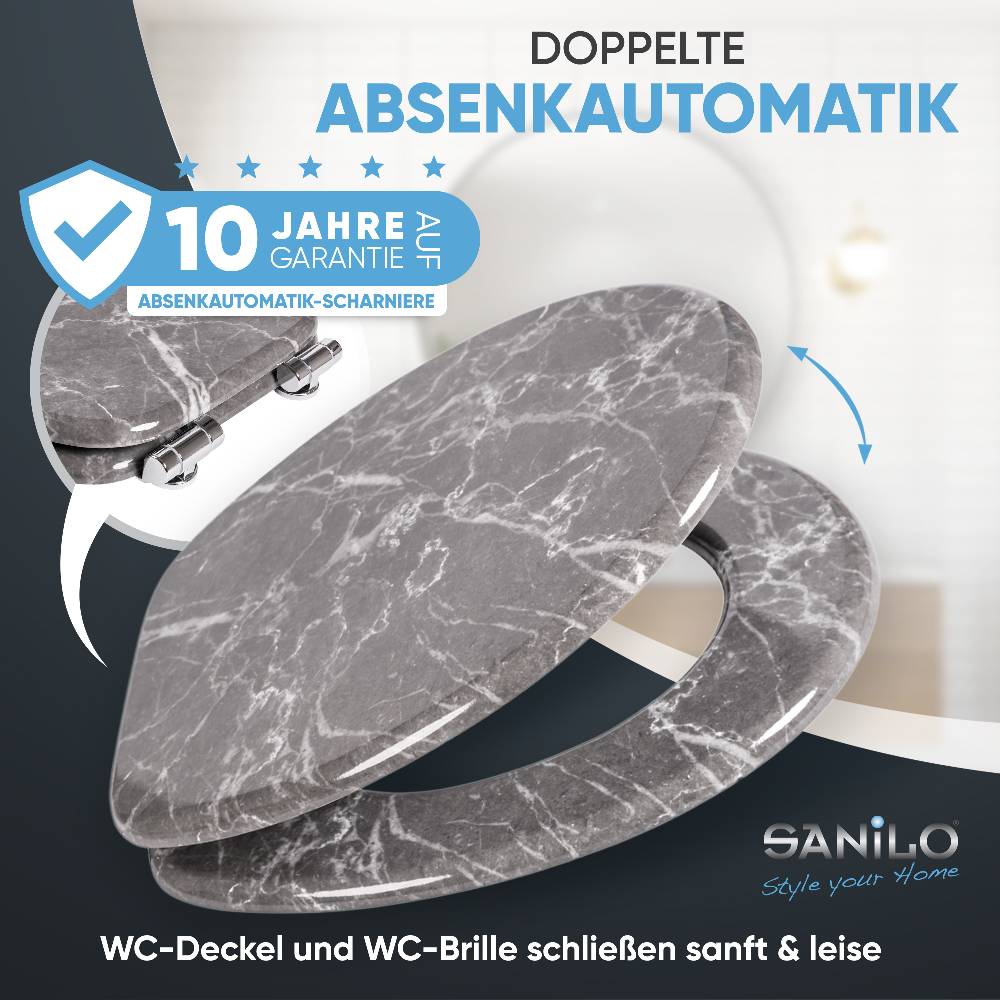 Sanilo WC-Sitz mit Absenkautomatik Marmor Grau - Premium Toilettendeckel direkt vom Hersteller Preisnachlass