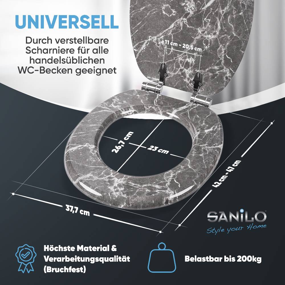 Sanilo WC-Sitz mit Absenkautomatik Marmor Grau - Premium Toilettendeckel direkt vom Hersteller Preisnachlass
