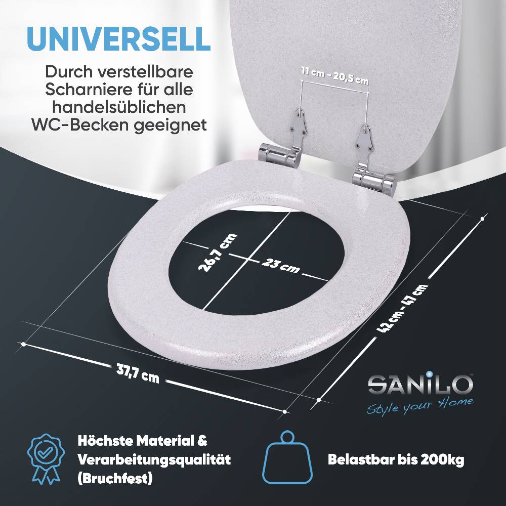 Sanilo WC-Sitz mit Absenkautomatik Glitzer Weiß - Premium Toilettendeckel direkt vom Hersteller Saisonschlussverkauf