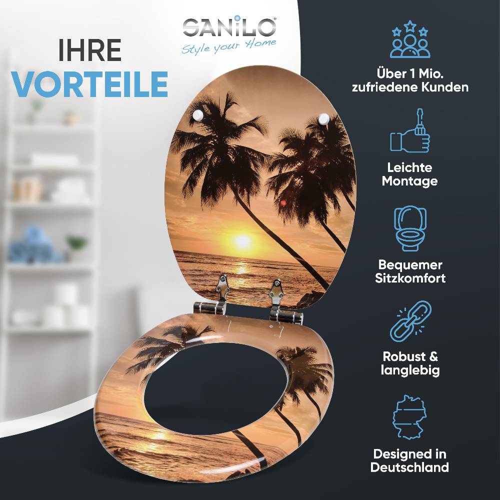 Sanilo WC-Sitz mit Absenkautomatik Summer - Premium Toilettendeckel direkt vom Hersteller