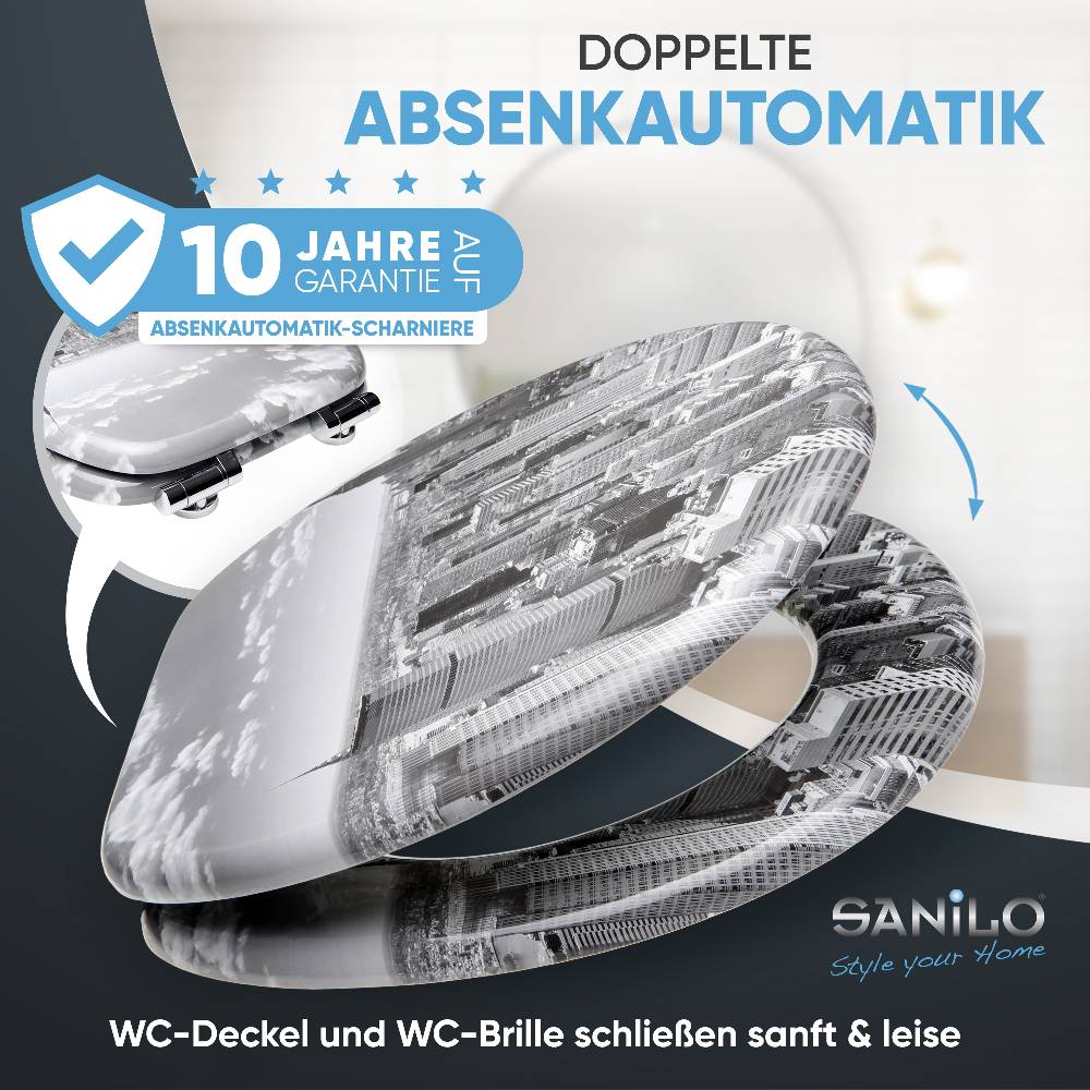 Sanilo WC-Sitz mit Absenkautomatik Skyline New York - Premium Toilettendeckel direkt vom Hersteller Weihnachtsangebot