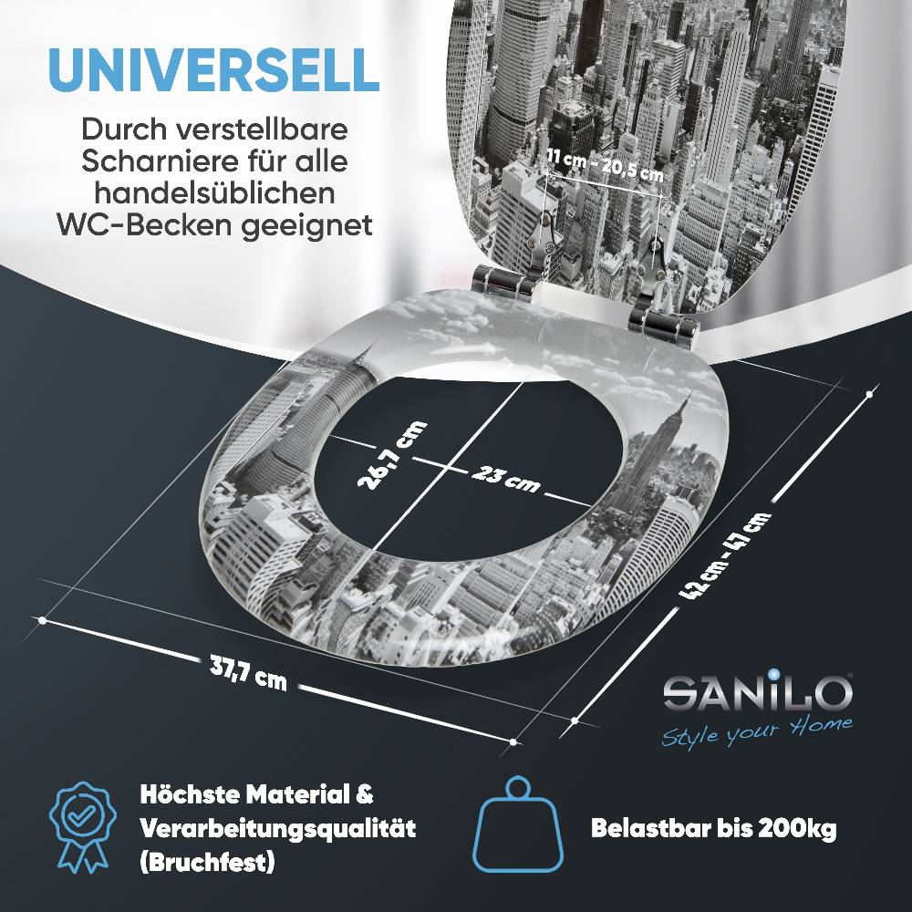 Sanilo WC-Sitz mit Absenkautomatik Skyline New York - Premium Toilettendeckel direkt vom Hersteller Weihnachtsangebot