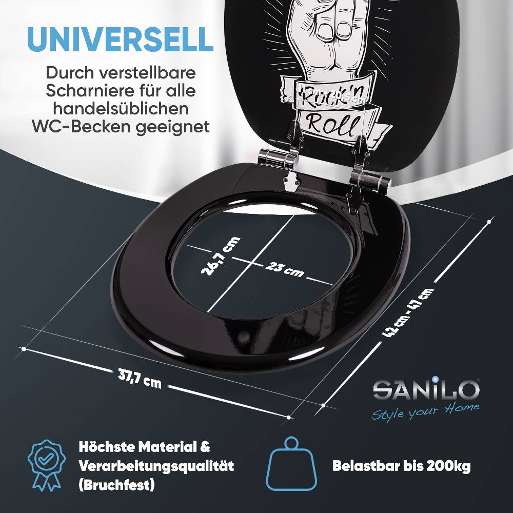 Sanilo WC-Sitz mit Absenkautomatik Rock ’n’ Roll - Premium Toilettendeckel direkt vom Hersteller Osterangebot