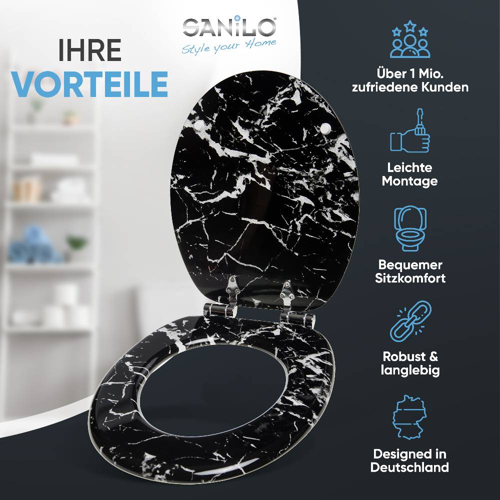 Sanilo WC-Sitz mit Absenkautomatik Marmor Schwarz - Premium Toilettendeckel direkt vom Hersteller