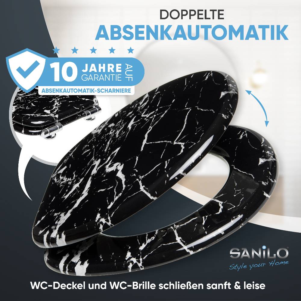 Sanilo WC-Sitz mit Absenkautomatik Marmor Schwarz - Premium Toilettendeckel direkt vom Hersteller Top Angebot