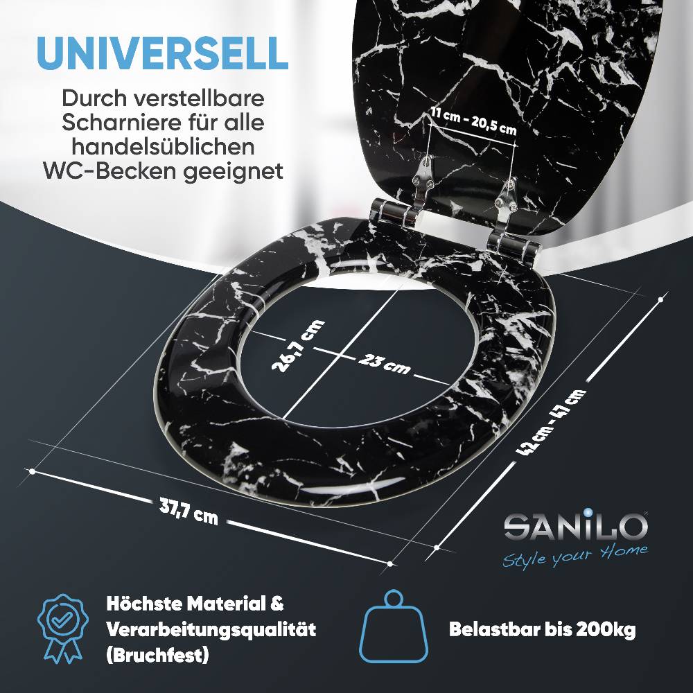 Sanilo WC-Sitz mit Absenkautomatik Marmor Schwarz - Premium Toilettendeckel direkt vom Hersteller Top Angebot