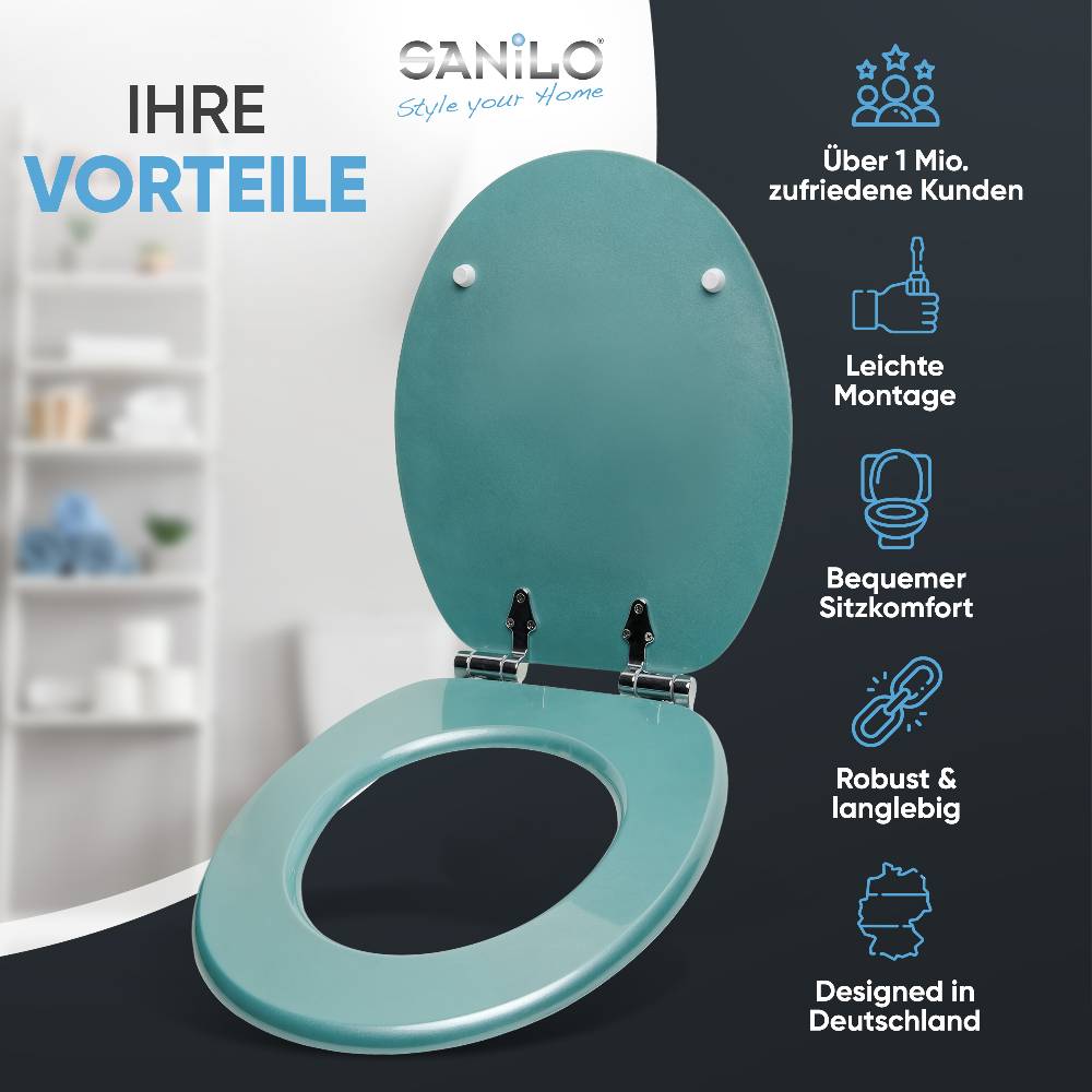 Sanilo WC-Sitz mit Absenkautomatik Glitzer Türkis - Premium Toilettendeckel direkt vom Hersteller Neueste Mode