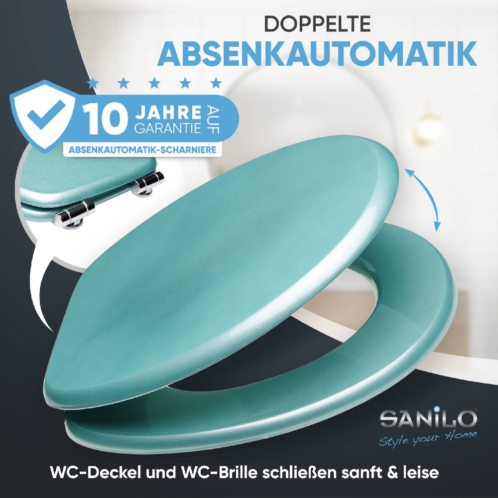 Sanilo WC-Sitz mit Absenkautomatik Glitzer Türkis - Premium Toilettendeckel direkt vom Hersteller Neueste Mode