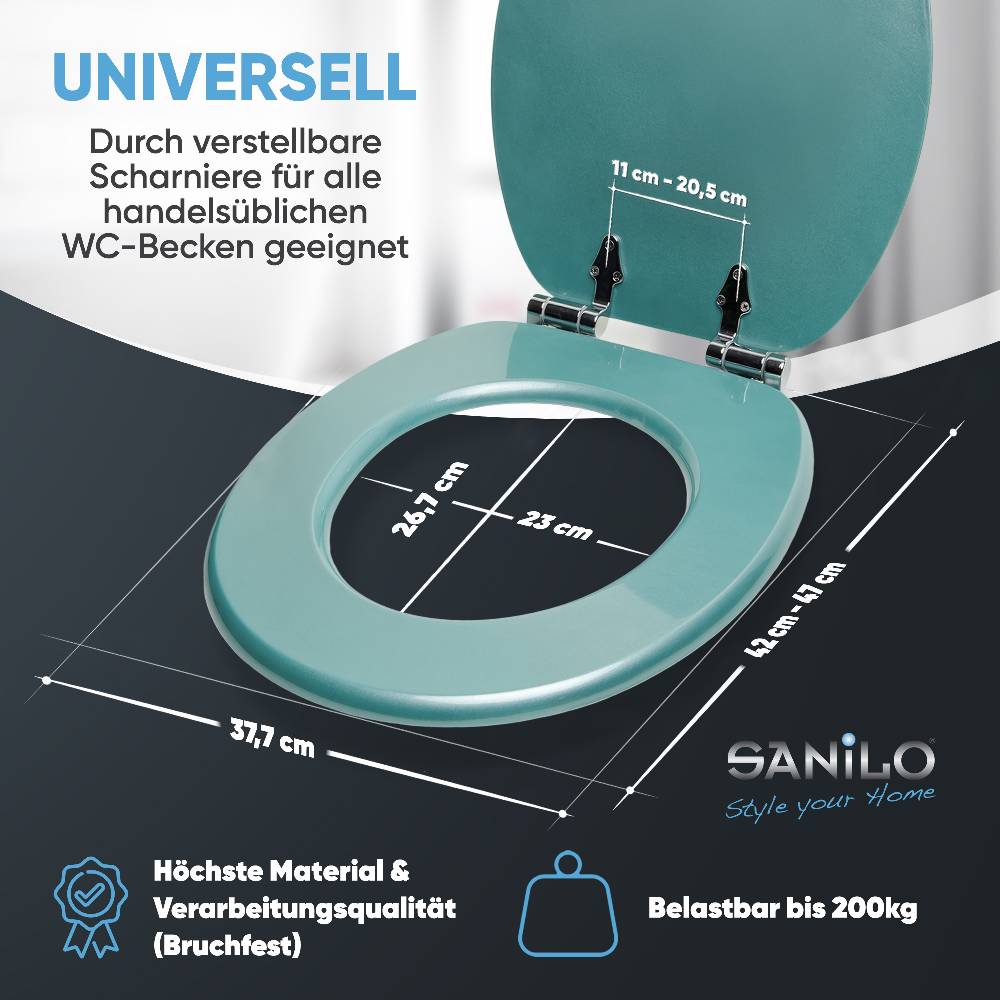 Sanilo WC-Sitz mit Absenkautomatik Glitzer Türkis - Premium Toilettendeckel direkt vom Hersteller Neueste Mode