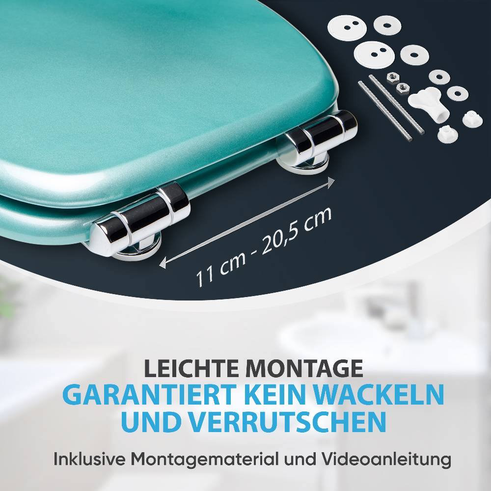 Sanilo WC-Sitz mit Absenkautomatik Glitzer Türkis - Premium Toilettendeckel direkt vom Hersteller Neueste Mode