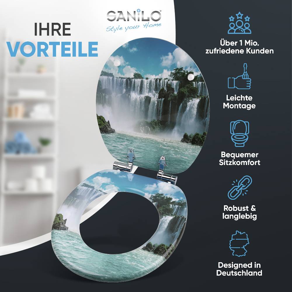 Sanilo WC-Sitz mit Absenkautomatik Wasserfall - Premium Toilettendeckel direkt vom Hersteller Online Outlet