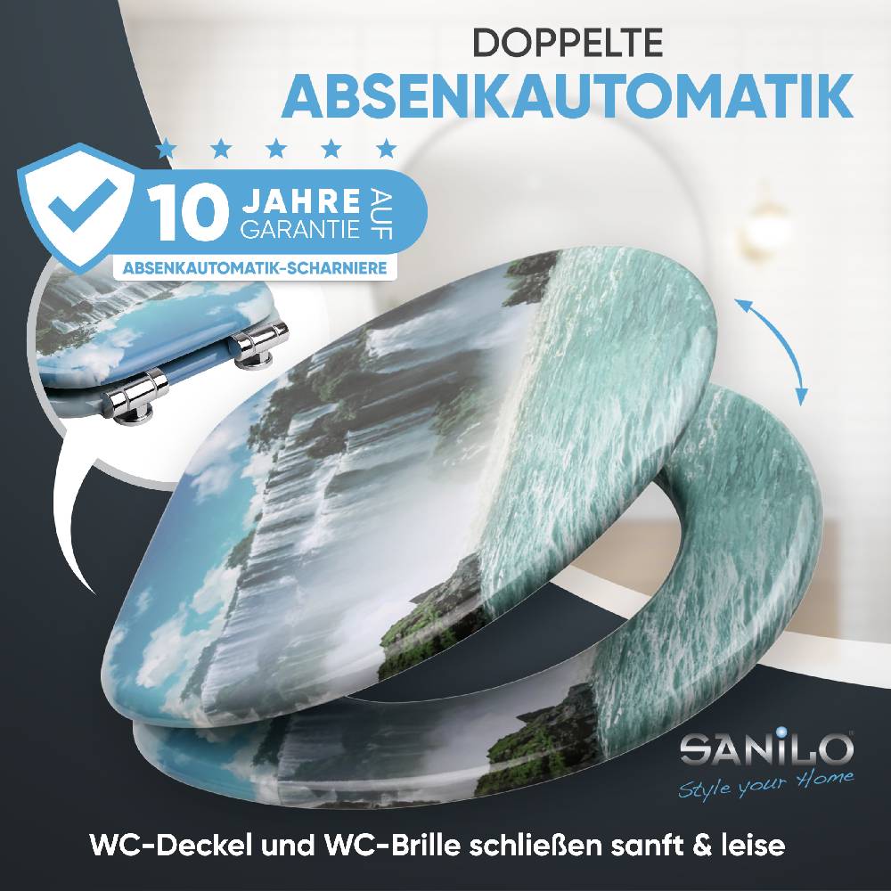 Sanilo WC-Sitz mit Absenkautomatik Wasserfall - Premium Toilettendeckel direkt vom Hersteller Online Outlet